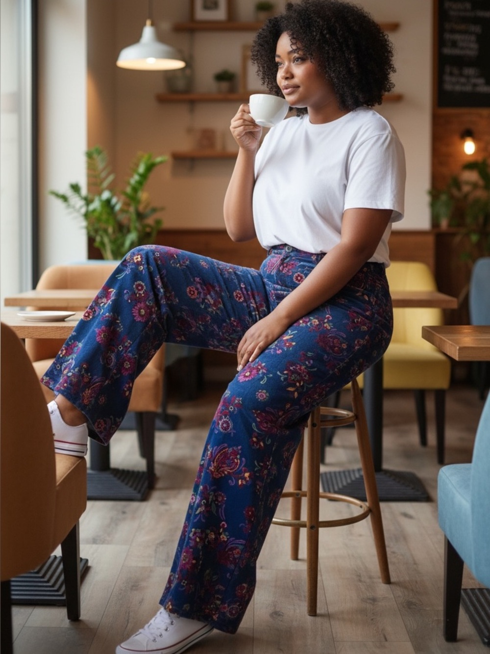NWT ModCloth Wide Leg Baby Corduroy Floral Casual Pants SZ 12 Blue Multicolor
